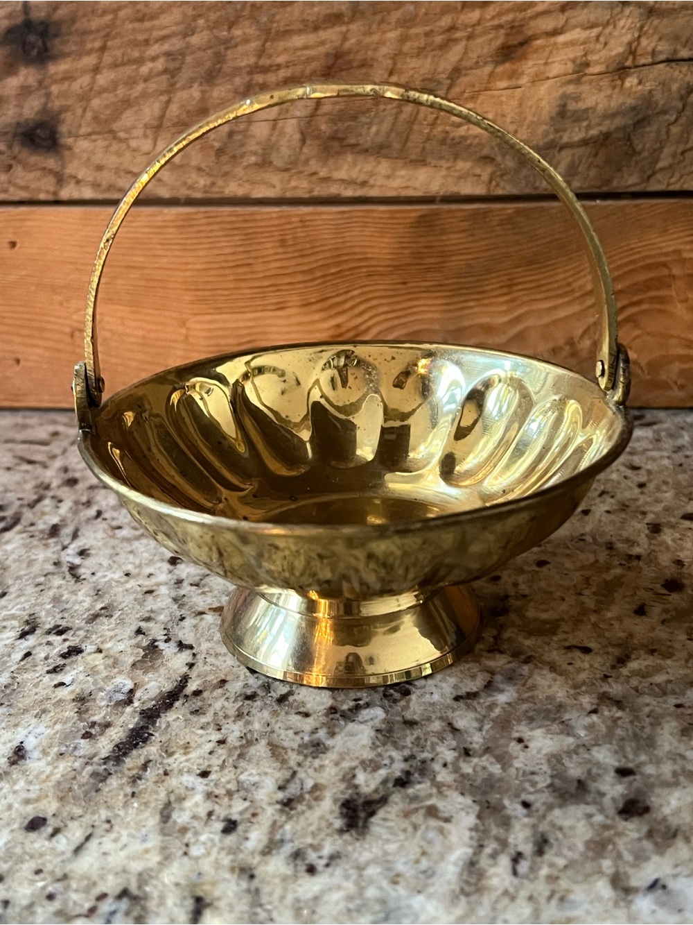 Vintage Small Brass Pedestal Dish with Handle - Made in India